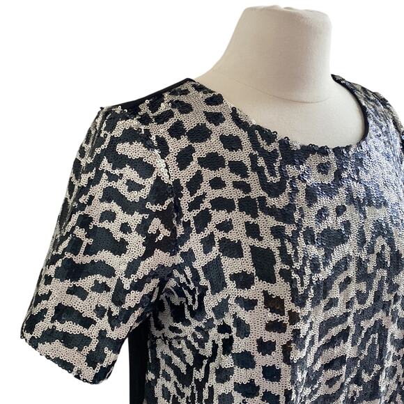 JOA LOS ANGELES Sequin Mini Dress Womens Sz Medium White Leopard Jungle - Picture 2 of 12